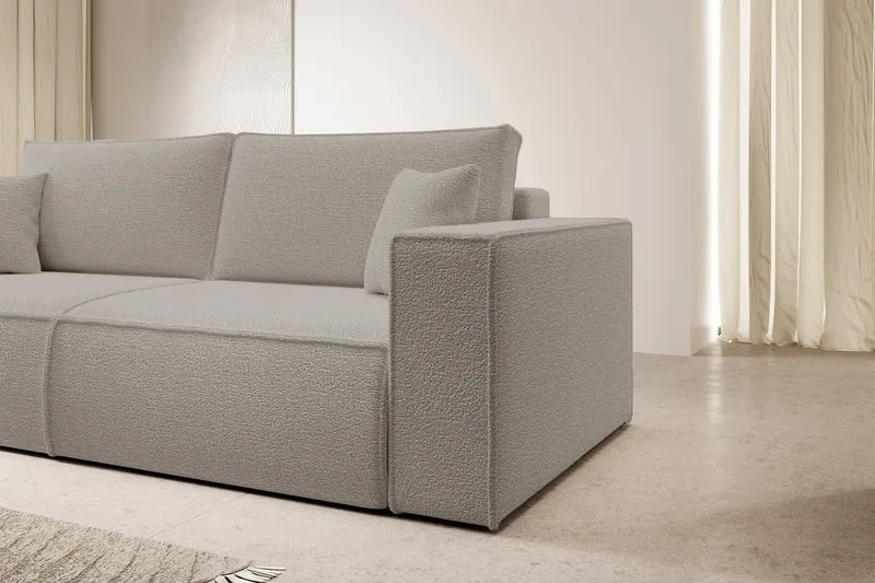 Dreisitziges ausklappbares Sofa Farese mit Stauraum, braunes Bouclé
