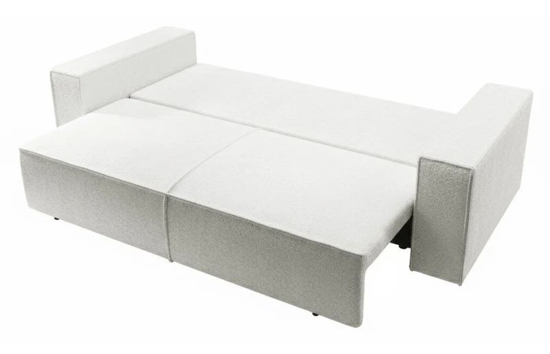 Dreisitziges Schlafsofa Farese mit Stauraum, cremefarbenes Bouclé