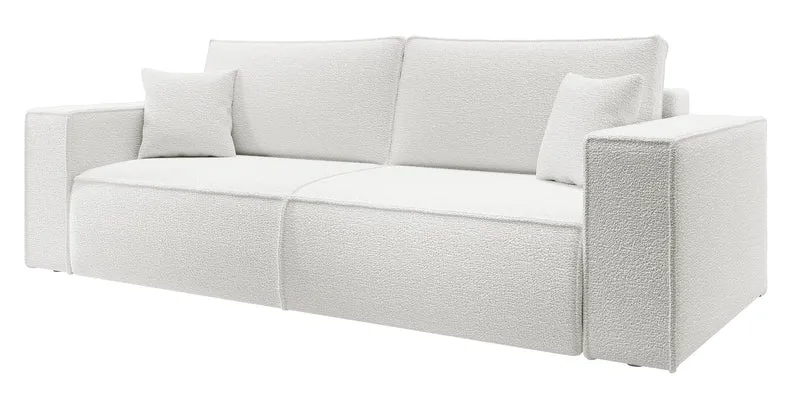 Dreisitziges Schlafsofa Farese mit Stauraum, cremefarbenes Bouclé