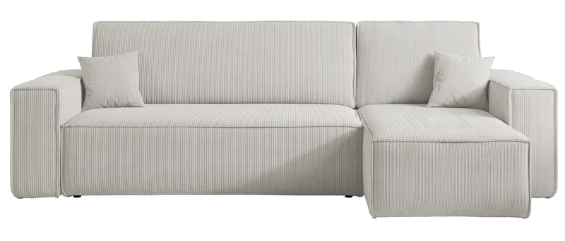 Ecksofa mit Schlafunktion Scarlo, L-förmig, mit Stauraum, universell, hellbeige Cordstoff