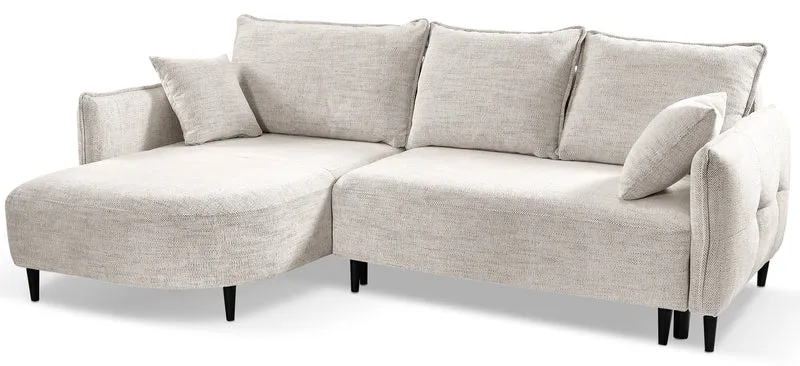 Ecksofa mit Schlaffunktion Oblivio mini, L-förmig, linksseitig, mit Stauraum, beige Geflecht