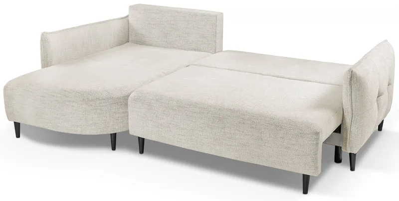Ecksofa mit Schlaffunktion Oblivio mini, L-förmig, linksseitig, mit Stauraum, beige Geflecht