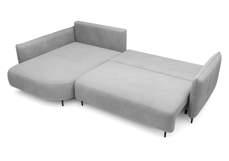 Ecksofa Oblivio mit Schlaffunktion, L-förmig, mit Stauraum, grauer Samt, linksseitig, wasserabweisend