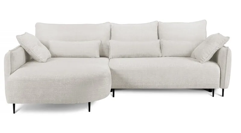 Ecksofa Oblivio mit Schlaffunktion, L-förmig, mit Stauraum, cremefarbener Chenille, linksseitig