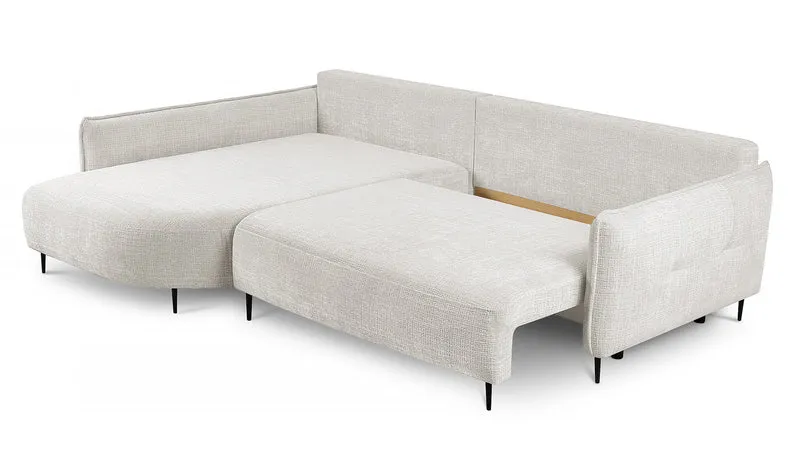Ecksofa Oblivio mit Schlaffunktion, L-förmig, mit Stauraum, cremefarbener Chenille, linksseitig