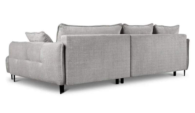 Ecksofa Oblivio mit Schlaffunktion, L-förmig, mit Stauraum, grauer Chenille-Stoff, rechtsseitig