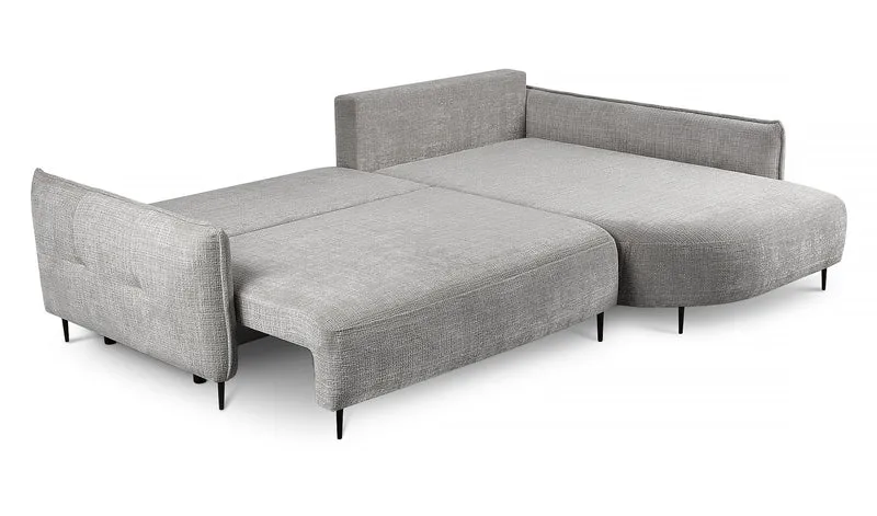 Ecksofa Oblivio mit Schlaffunktion, L-förmig, mit Stauraum, grauer Chenille-Stoff, rechtsseitig