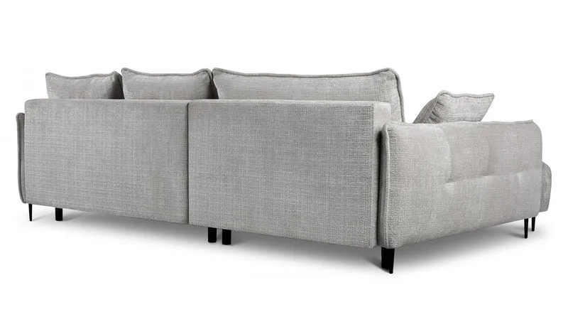 Ecksofa Oblivio mit Schlafunktion, L-förmig, mit Stauraum, grauer Chenille, linksseitig
