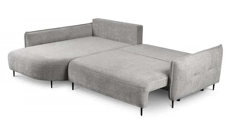 Ecksofa Oblivio mit Schlafunktion, L-förmig, mit Stauraum, grauer Chenille, linksseitig