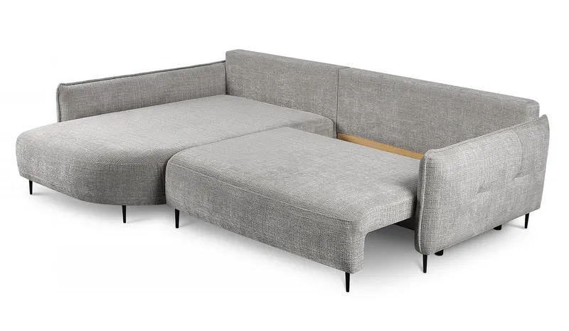Ecksofa Oblivio mit Schlafunktion, L-förmig, mit Stauraum, grauer Chenille, linksseitig