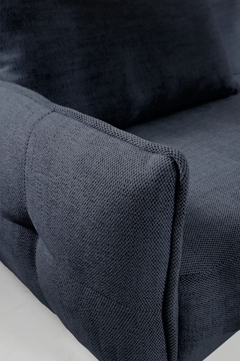 Ecksofa mit Schlaffunktion Oblivio Mini, L-förmig, rechtsseitig, mit Stauraum, marineblaues Geflecht