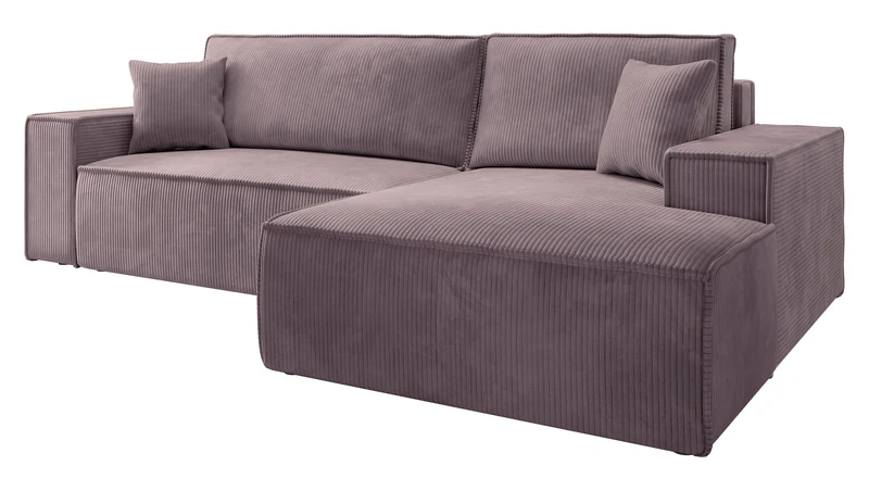 Ecksofa mit Schlaffunktion Farese New L-förmig mit Stauraum, rosa Cord, rechtsseitig