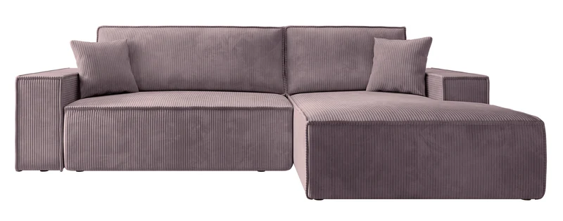 Ecksofa mit Schlaffunktion Farese Mini, L-förmig, rechtsseitig, mit Stauraum, fliederfarbener Cordstoff