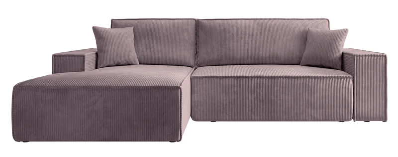 Ecksofa mit Schlaffunktion Farese mini, L-förmig, linksseitig, mit Stauraum, fliederfarbener Cordstoff