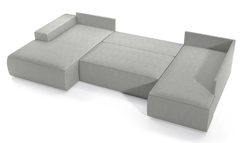 Ecksofa mit Schlaffunktion Farese New U-förmig mit Stauraum, linksseitig, hellgrauer Cordstoff