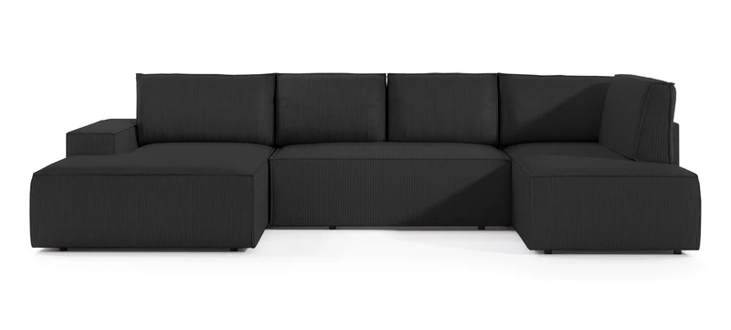 Ecksofa mit Schlaffunktion Farese New U-förmig mit Stauraum, linksseitig, schwarz, Cordstoff