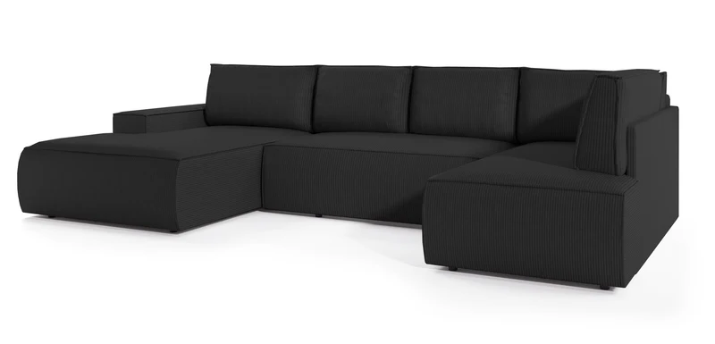 Ecksofa mit Schlaffunktion Farese New U-förmig mit Stauraum, linksseitig, schwarz, Cordstoff