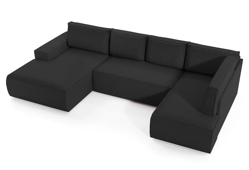 Ecksofa mit Schlaffunktion Farese New U-förmig mit Stauraum, linksseitig, schwarz, Cordstoff