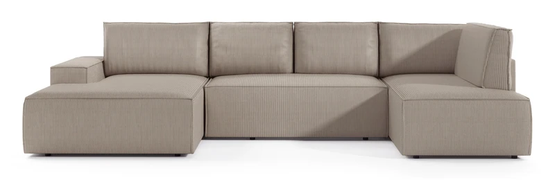 Ecksofa mit Schlaffunktion Farese New U-förmig mit Stauraum, linksseitig, beige Cordstoff