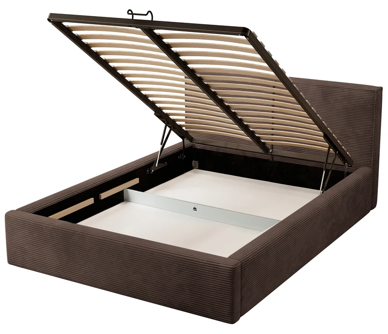 Polsterbett 160x200 cm Farese mit Stauraum und Gasdruckfeder, dunkelbrauner Cord