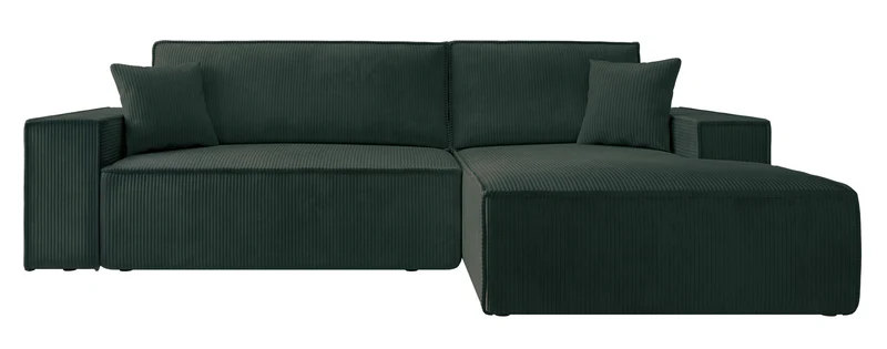 Ecksofa mit Schlaffunktion Farese Mini, L-förmig, rechtsseitig, mit Stauraum, dunkelgrüner Cordstoff