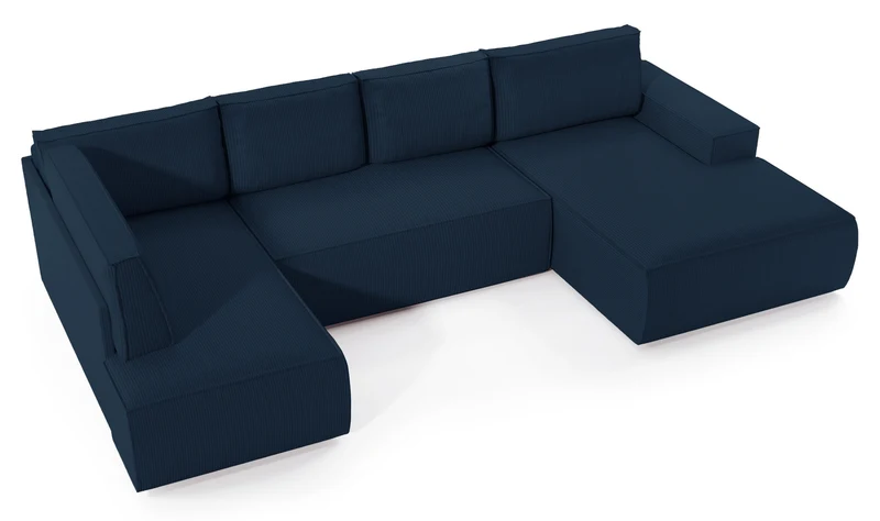 Ecksofa mit Schlaffunktion Farese New U-förmig mit Stauraum, rechtsseitig, dunkelblauer Cordstoff