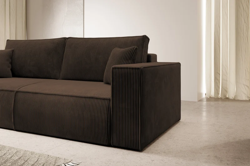 Dreisitziges ausklappbares Sofa Farese mit Stauraum, brauner Cord