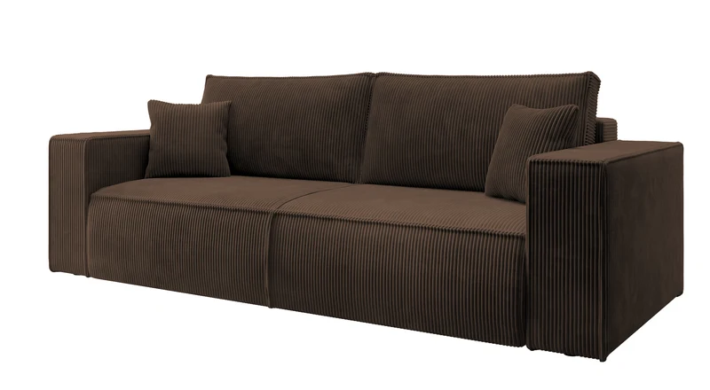 Dreisitziges ausklappbares Sofa Farese mit Stauraum, brauner Cord