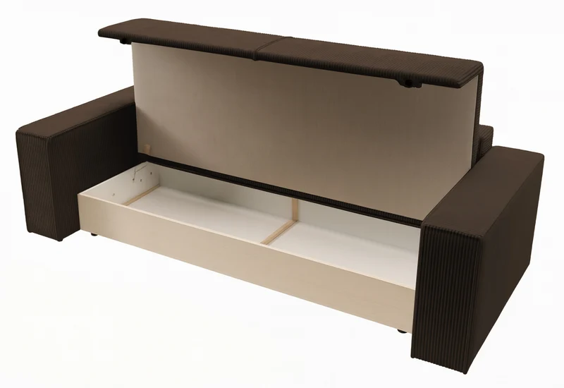 Dreisitziges ausklappbares Sofa Farese mit Stauraum, brauner Cord
