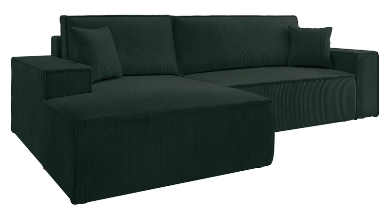 Ecksofa mit Schlaffunktion Farese New, L-förmig, mit Stauraum, grün, Cord, linksseitig