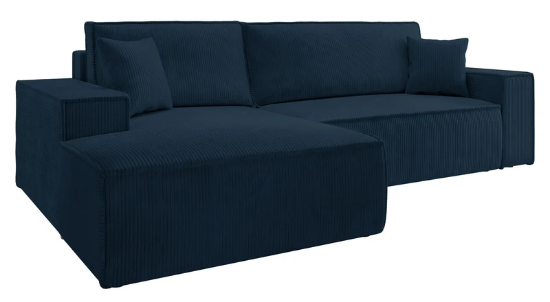 Ecksofa mit Schlaf-Funktion Farese New, L-förmig, mit Stauraum, dunkelblauer Cord, linksseitig