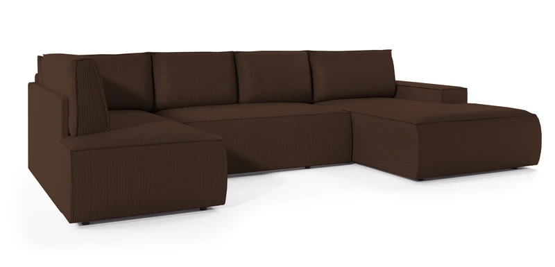 Ecksofa mit Schlaffunktion Farese New U-förmig mit Stauraum, rechtsseitig, brauner Cordstoff