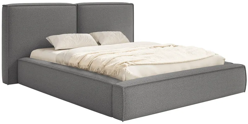 Polsterbett 180x200 cm Tilves mit Stauraum, Metallrahmen, dunkelgrauer Bouclé-Stoff