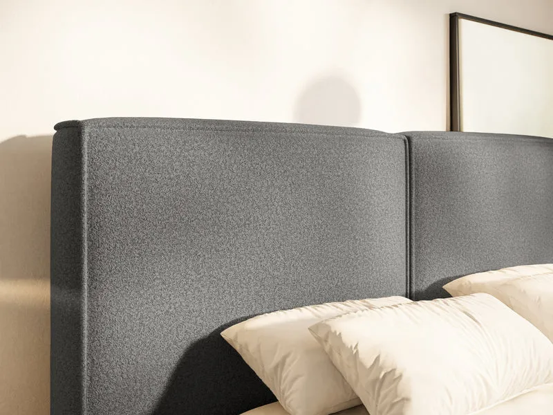 Polsterbett 180x200 cm Tilves mit Stauraum, Metallrahmen, dunkelgrauer Bouclé-Stoff