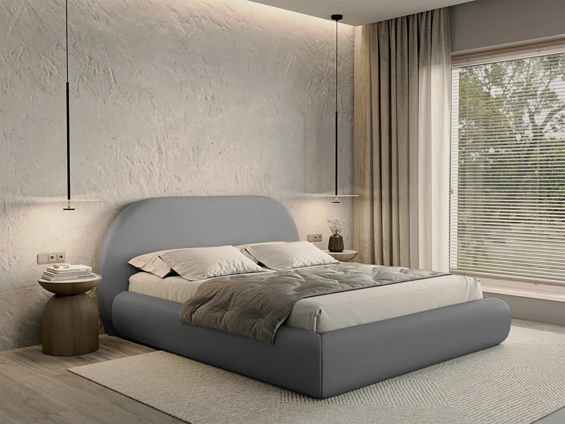 Polsterbett 140x200 cm Buvio mit Stauraum, Metallrahmen, hellgrauer Chenillestoff