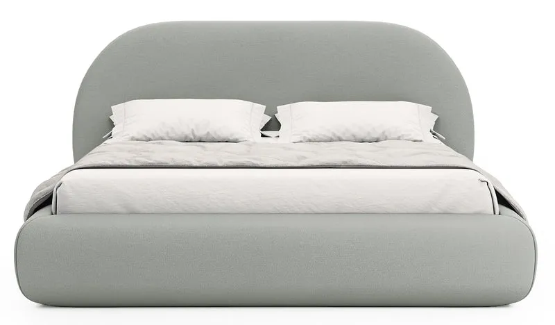 Gepolstertes Bett 160x200 cm Buvio mit Stauraum, Metallrahmen, grau-beiges Chenille