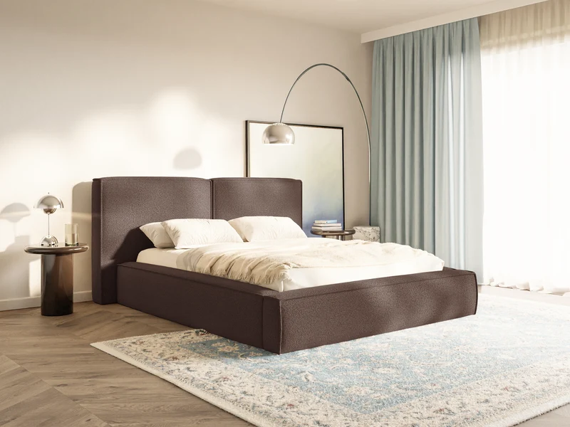 Gepolstertes Bett 160x200 cm Tilves mit Stauraum, Metallrahmen, braunes Bouclé
