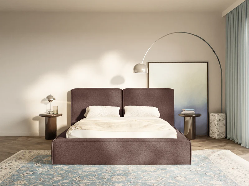 Gepolstertes Bett 160x200 cm Tilves mit Stauraum, Metallrahmen, braunes Bouclé