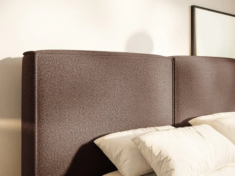 Gepolstertes Bett 160x200 cm Tilves mit Stauraum, Metallrahmen, braunes Bouclé