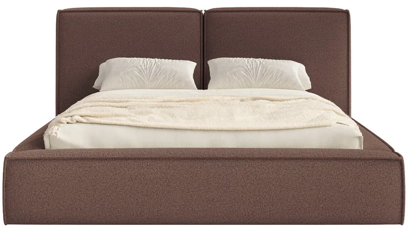 Gepolstertes Bett 160x200 cm Tilves mit Stauraum, Metallrahmen, braunes Bouclé