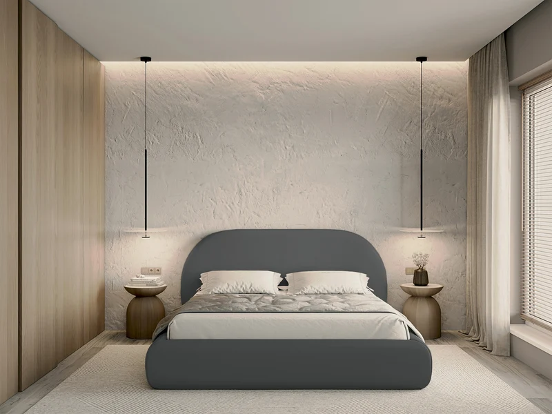 Gepolstertes Bett 180x200 cm Buvio, grauer Chenille-Stoff
