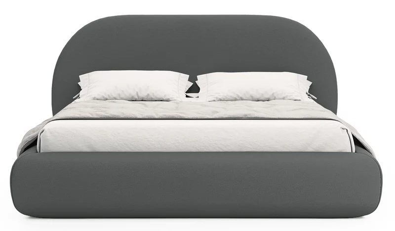 Gepolstertes Bett 160x200 cm Buvio mit Stauraum, Metallrahmen, grauer Chenille-Stoff