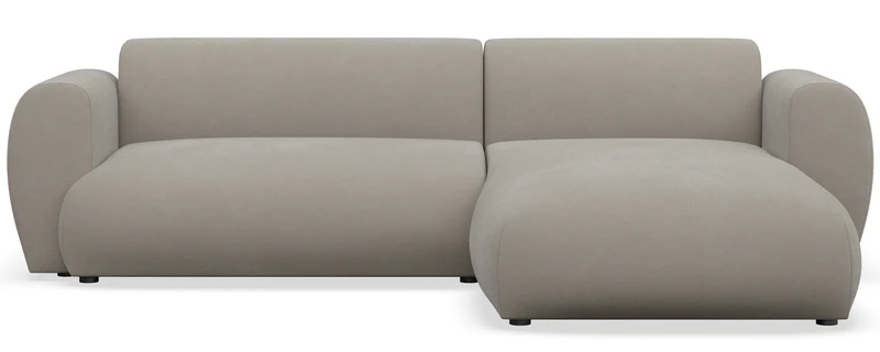 Ecksofa mit Schlafunktion Emia, L-förmig, rechtsseitig, grau-beige, pflegeleichter Chenillestoff