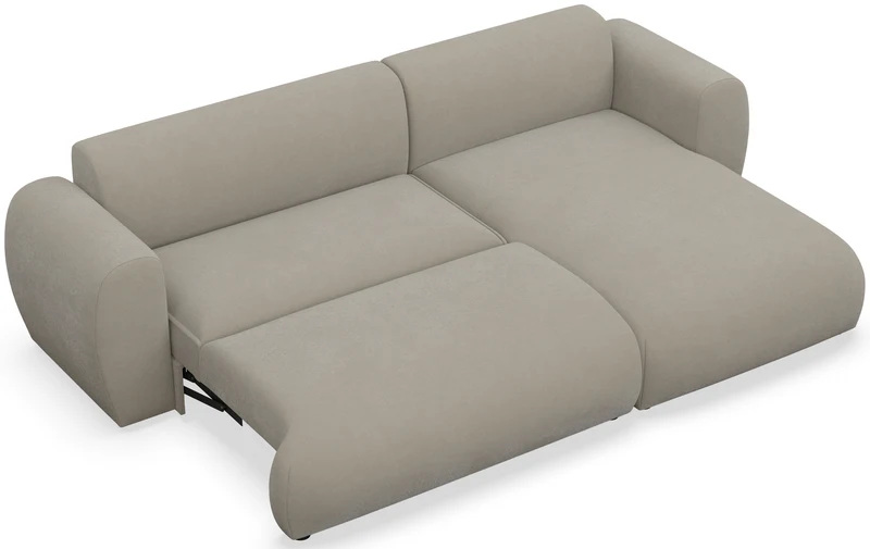Ecksofa mit Schlafunktion Emia, L-förmig, rechtsseitig, grau-beige, pflegeleichter Chenillestoff