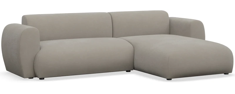 Ecksofa mit Schlafunktion Emia, L-förmig, rechtsseitig, grau-beige, pflegeleichter Chenillestoff