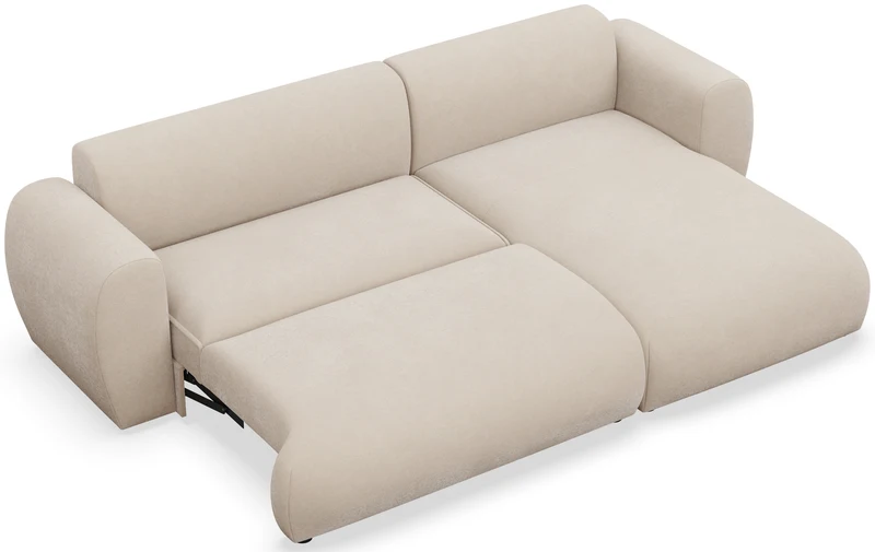 Ecksofa mit Schlaffunktion Emia, L-förmig, rechtsseitig, cremefarben, pflegeleichter Chenillebezug