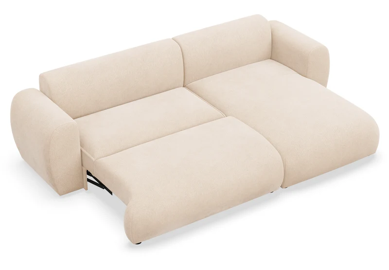 Ecksofa mit Schlaffunktion Emia, L-förmig, rechtsseitig, hellbeige Chenille