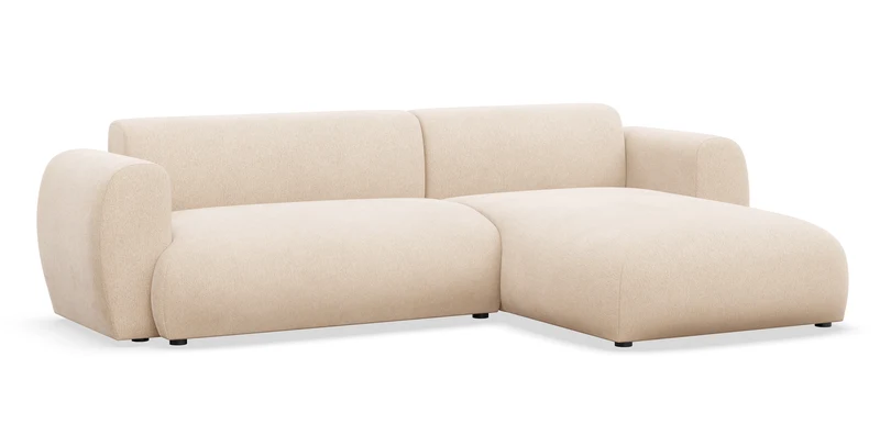 Ecksofa mit Schlaffunktion Emia, L-förmig, rechtsseitig, hellbeige Chenille