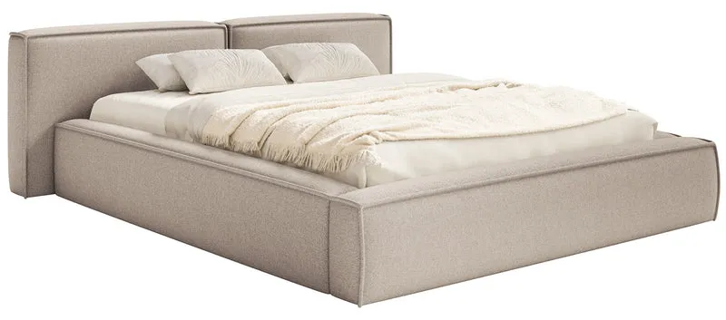 Polsterbett 160x200 cm Tilves Low mit Stauraum, Metallrahmen, beige Chenille