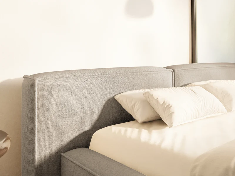 Polsterbett 160x200 cm Tilves Low mit Stauraum, Metallrahmen, beige Chenille